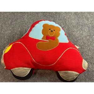 Fun Farm by Dakin Teddy Bear Car Kids Pillow Embroidered 15” Vintage 1987 Red
